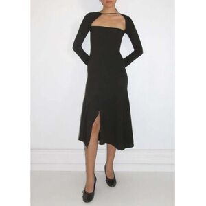 Paloma Wool Kira Wool Blend Asymmetrical Midi Slit Long Sleeve Dress size XL